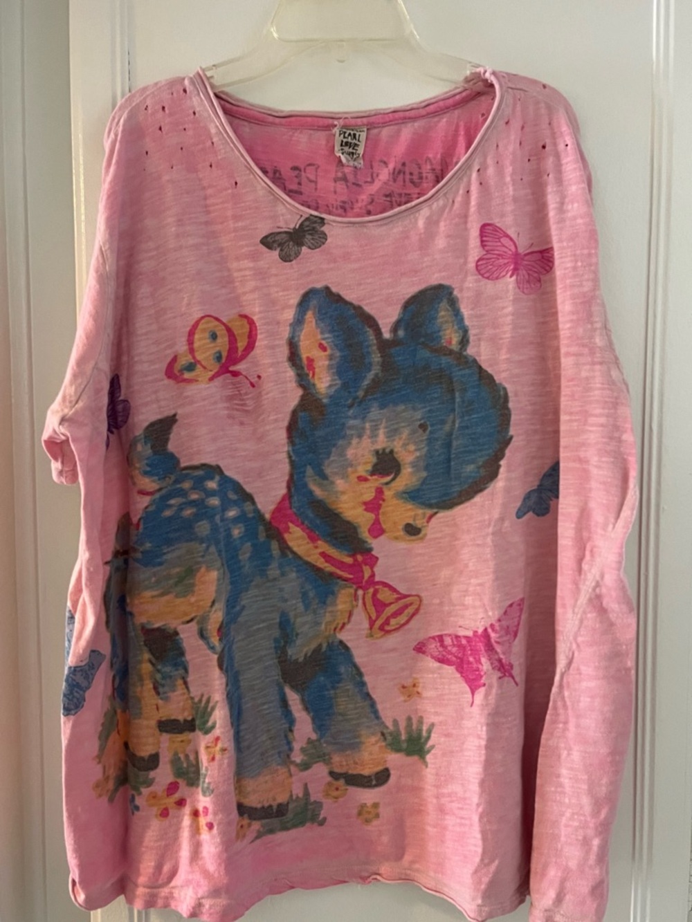 Magnolia Pearl Pink Short-Sleeve Tee with Blue Deer & Butterfly Motif
